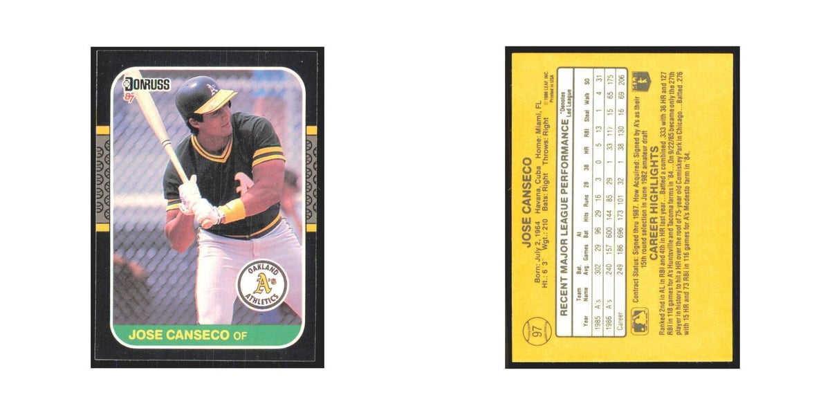 Jose Canseco 1987 Donruss #97 Oakland Athletics Baseball Card NM