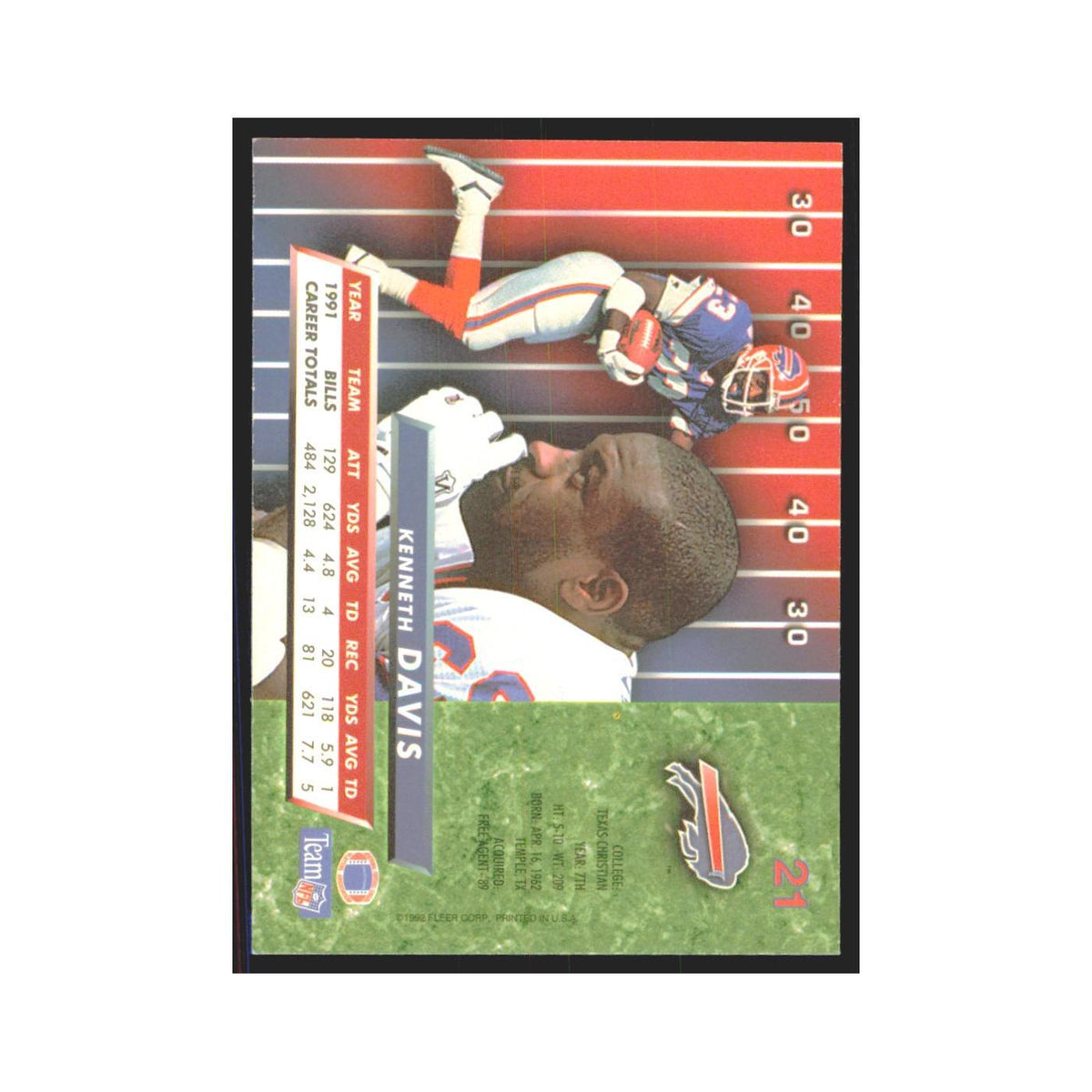 Kenneth Davis 1992 Fleer Ultra #21 Football Cards Football Card NM