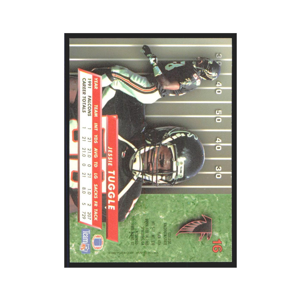Jessie Tuggle 1992 Fleer Ultra #16 Football Cards Football Card NM