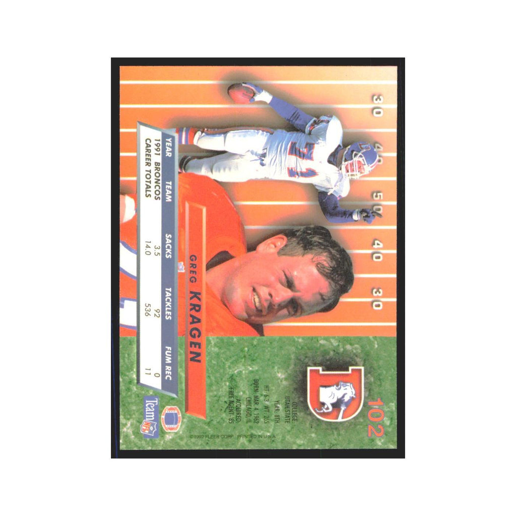 Greg Kragen 1992 Fleer Ultra #102 Football Cards Football Card NM