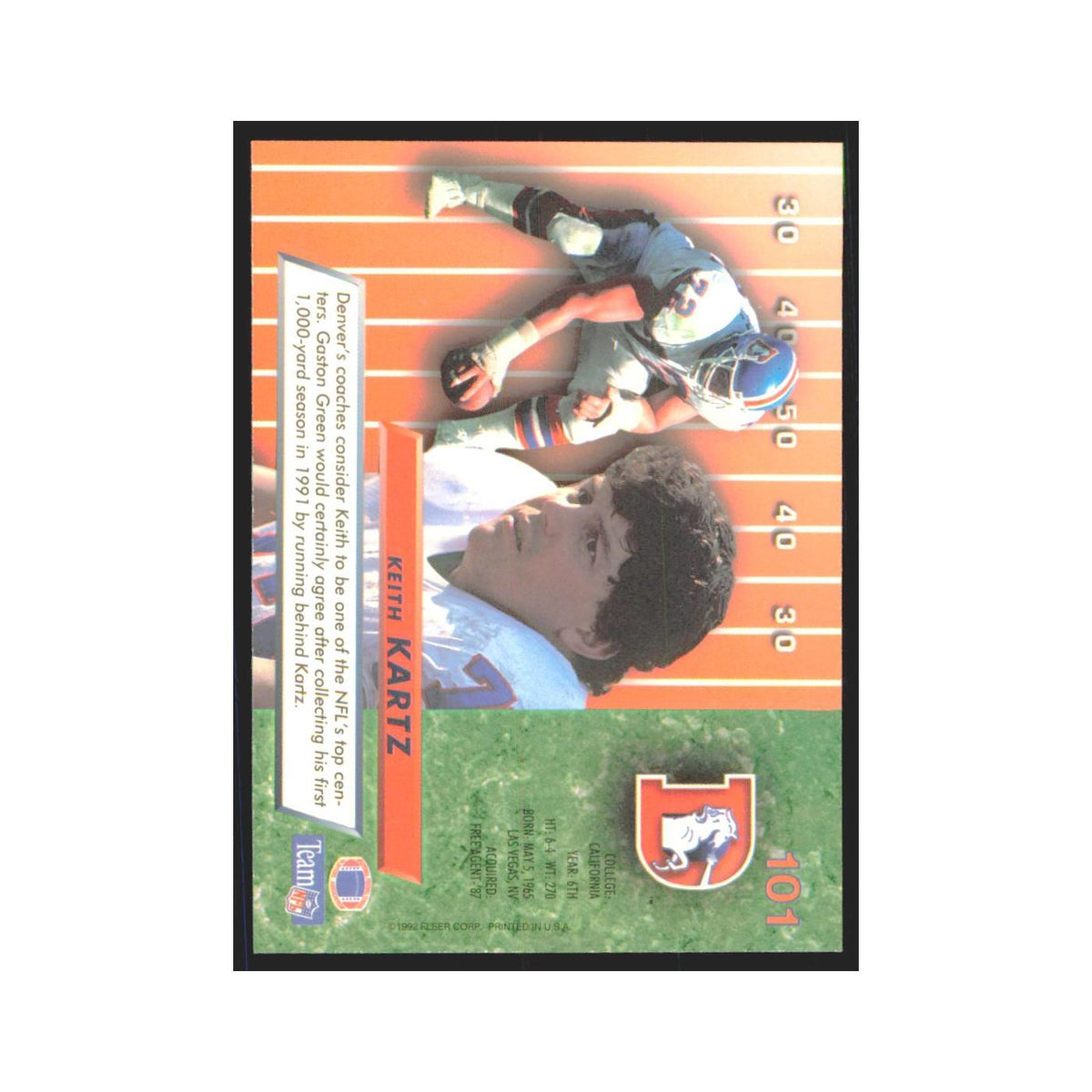 Keith Kartz 1992 Fleer Ultra #101 Football Cards Football Card NM