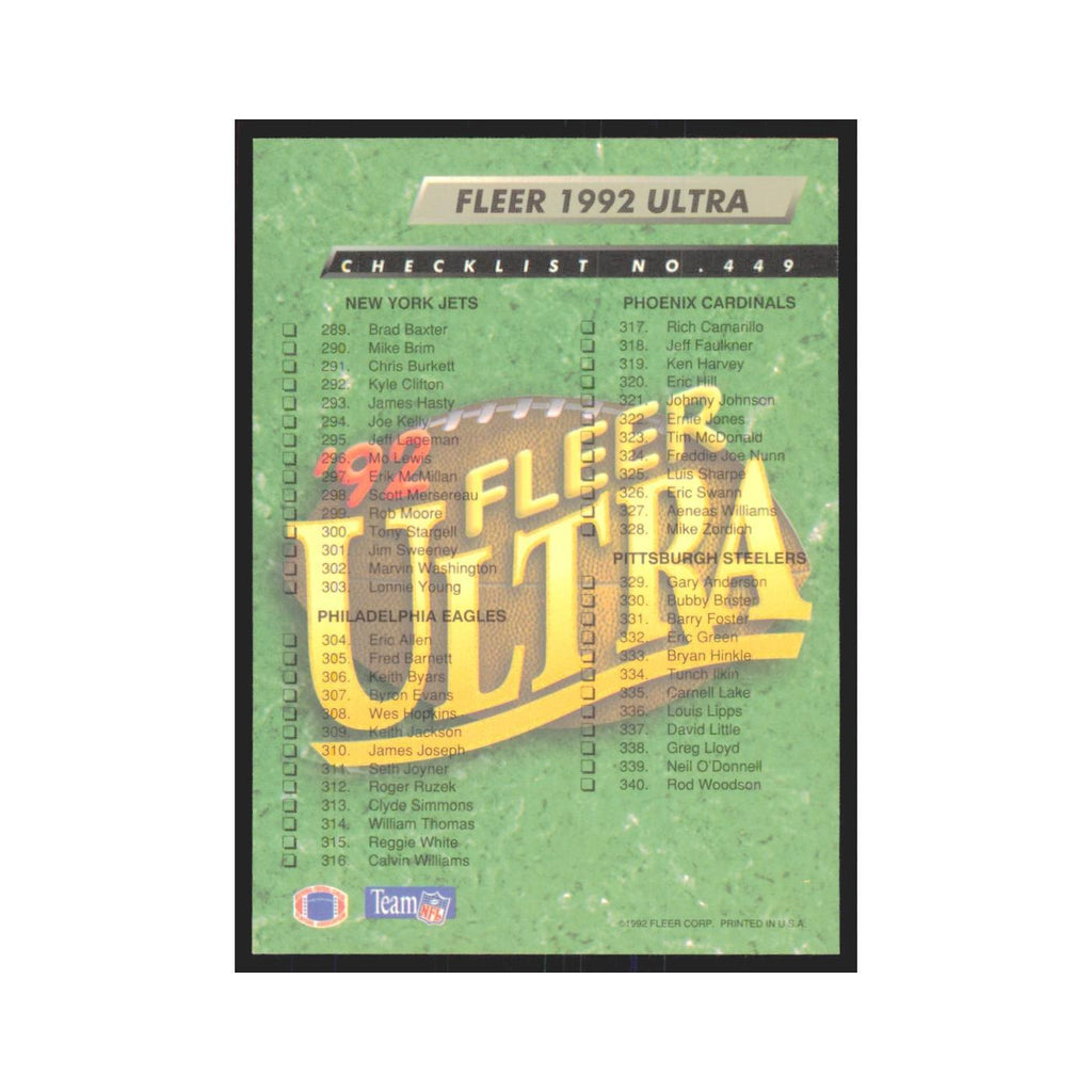 Checklist 1992 Fleer Ultra #449 Football Cards Football Card NM