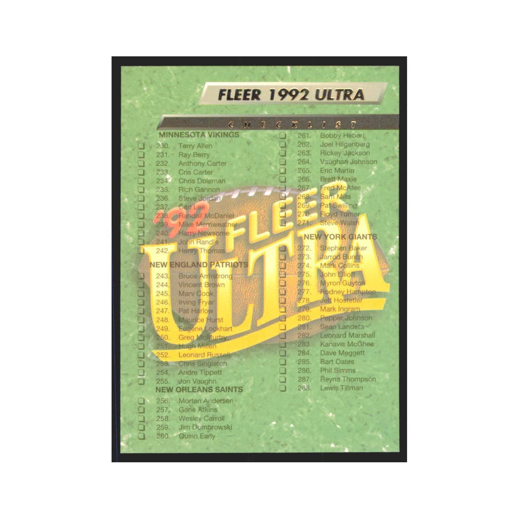 Checklist 1992 Fleer Ultra #449 Football Cards Football Card NM