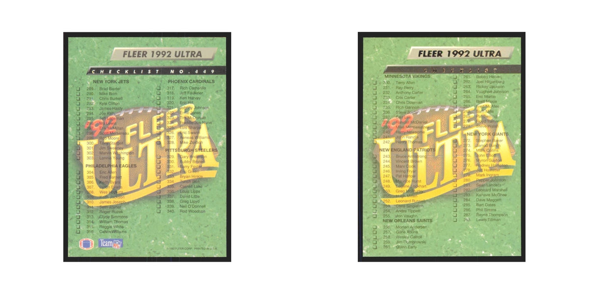 Checklist 1992 Fleer Ultra #449 Football Cards Football Card NM