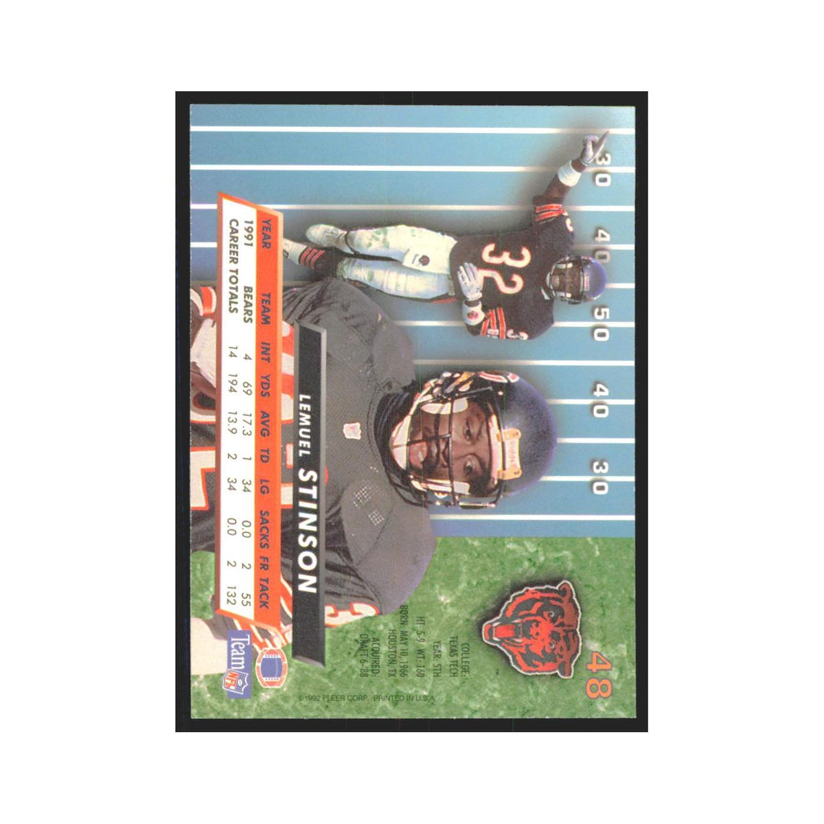 Lemuel Stinson 1992 Fleer Ultra #48 Football Cards Football Card NM