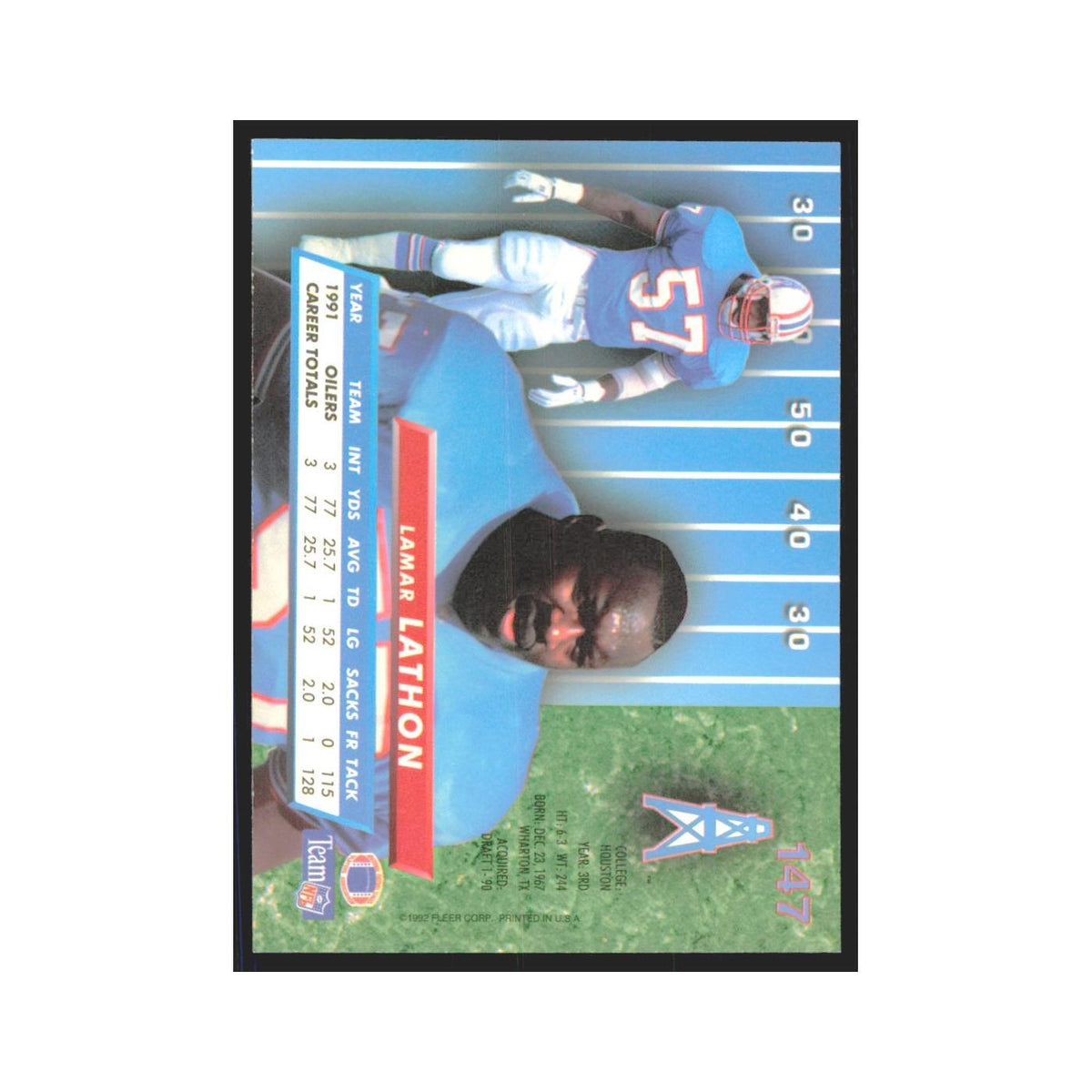 Lamar Lathon 1992 Fleer Ultra #147 Football Cards Football Card NM