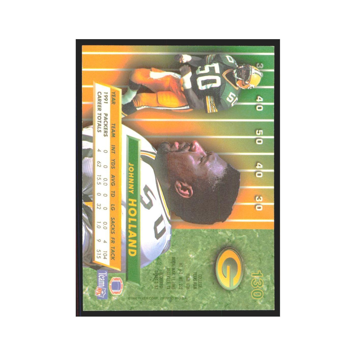 Johnny Holland 1992 Fleer Ultra #130 Football Cards Football Card NM