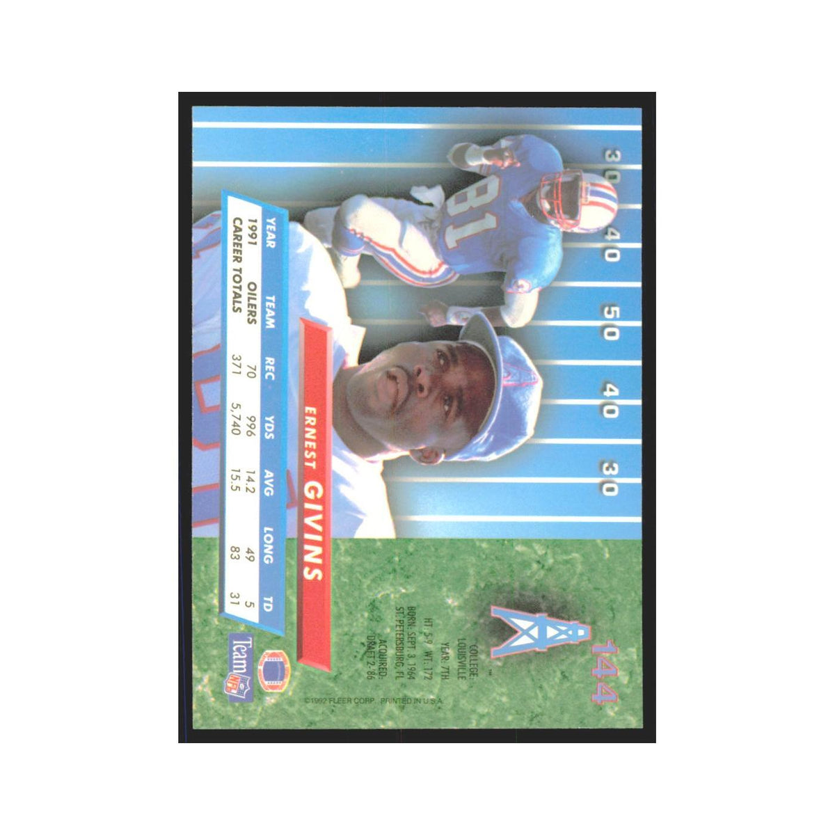 Ernest Givins 1992 Fleer Ultra #144 Football Cards Football Card NM