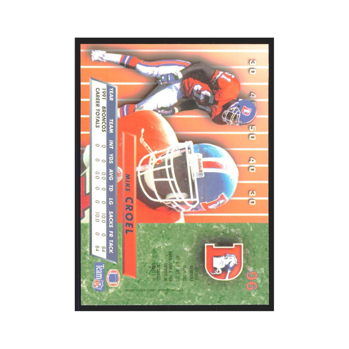 Mike Croel 1992 Fleer Ultra #96 Football Cards Football Card NM