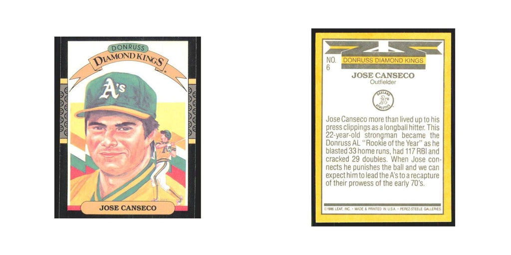 Jose Canseco 1987 Donruss #6 Oakland Athletics Baseball Card NM