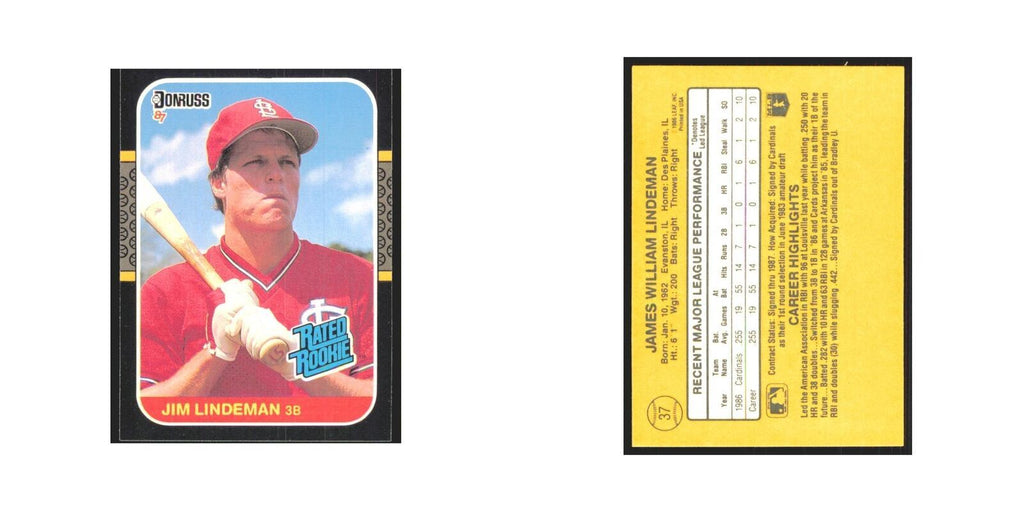 Jim Lindeman Rookie 1987 Donruss #37 St. Louis Cardinals Baseball Card NM