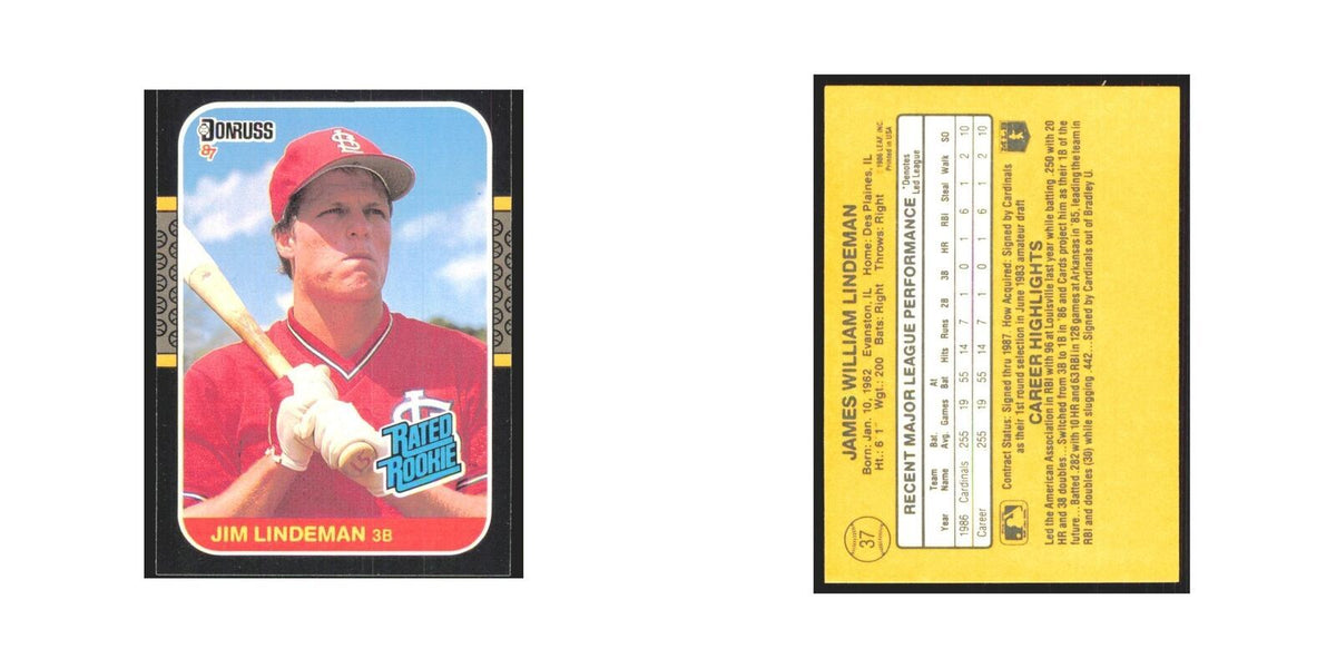 Jim Lindeman Rookie 1987 Donruss #37 St. Louis Cardinals Baseball Card NM