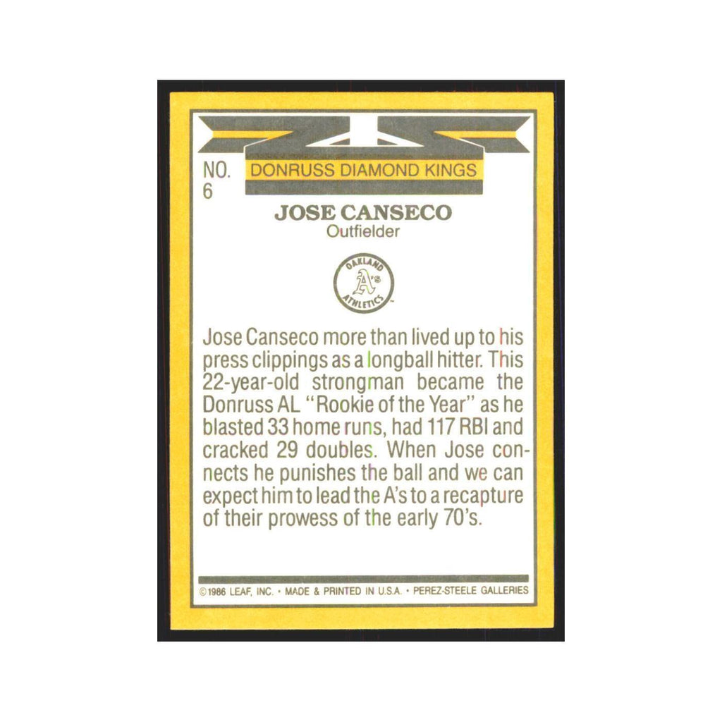 Jose Canseco 1987 Donruss #6 Oakland Athletics Baseball Card NM