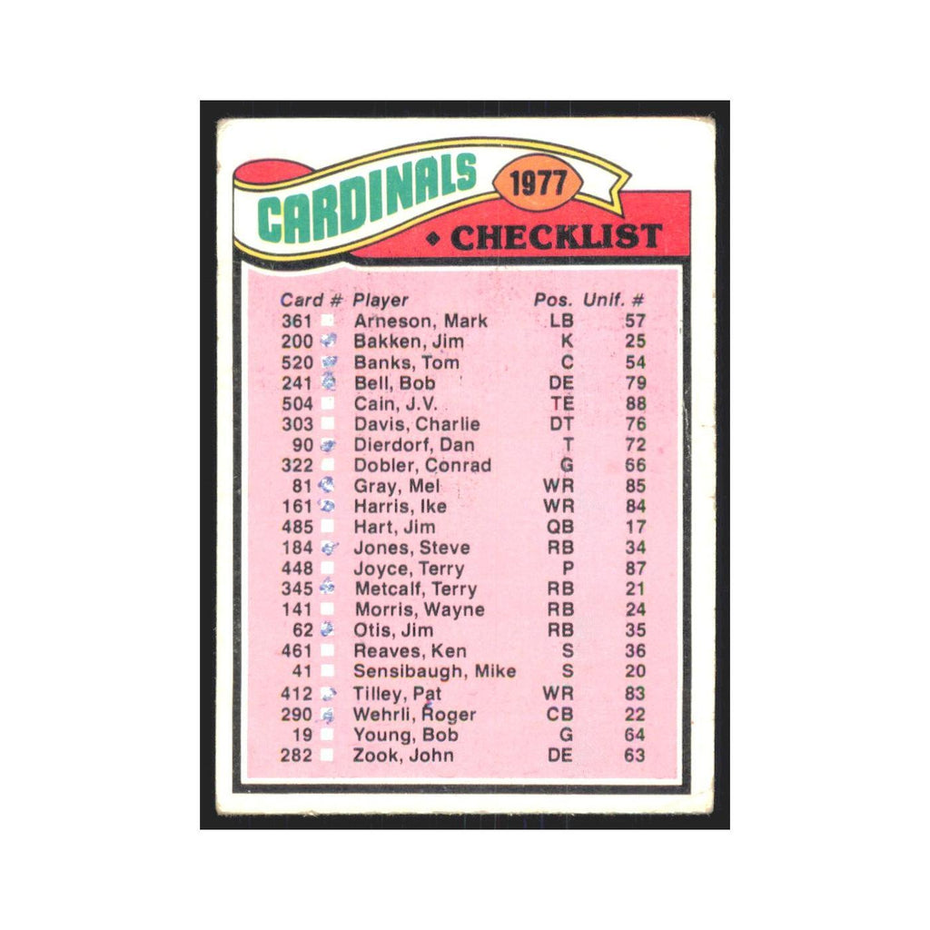St. Louis Cardinals Checklist 1977 Topps #223 Football Cards Football Card EX