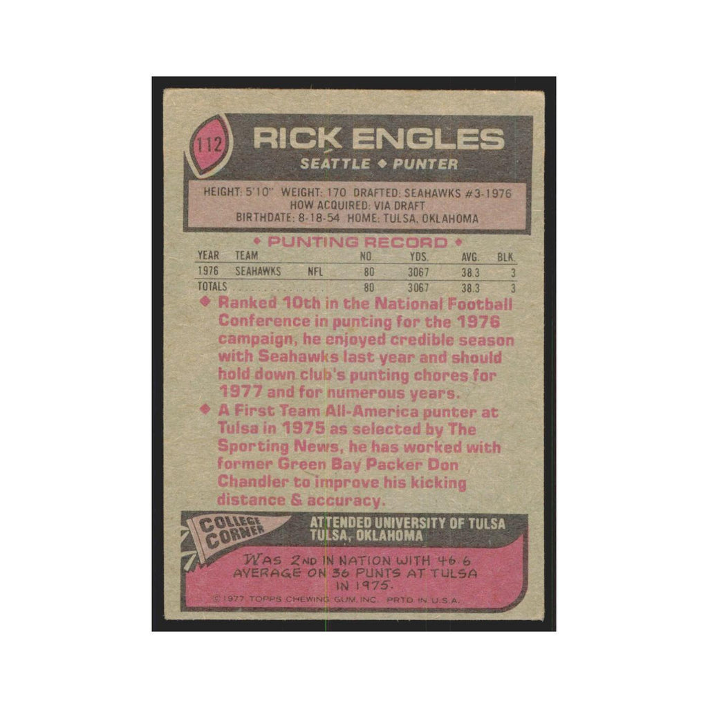 Rick Engles 1977 Topps #112 Football Cards Football Card EX