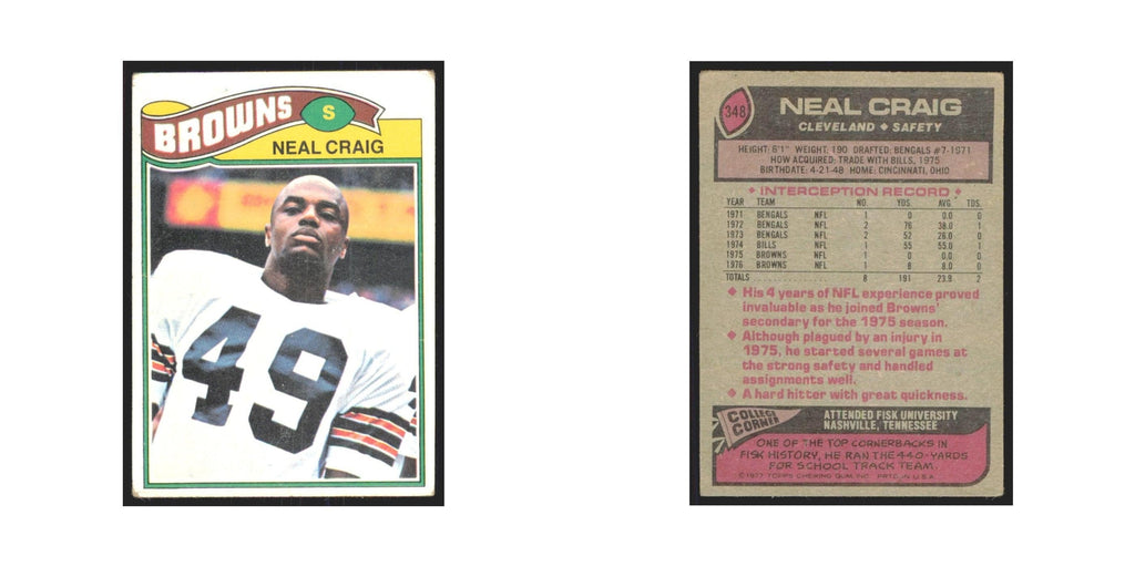 Neal Craig 1977 Topps #348 Football Cards Football Card EX