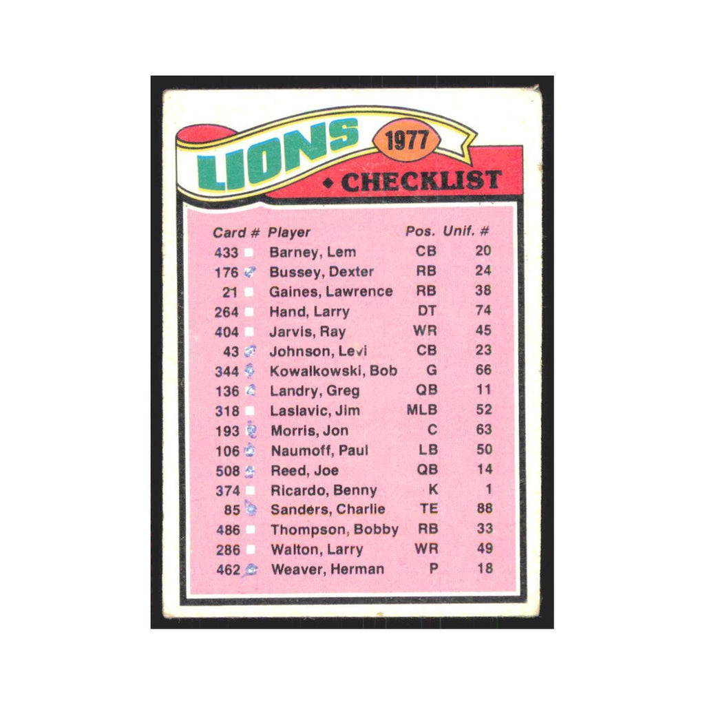 Detroit Lions Checklist 1977 Topps #209 Football Cards Football Card EX