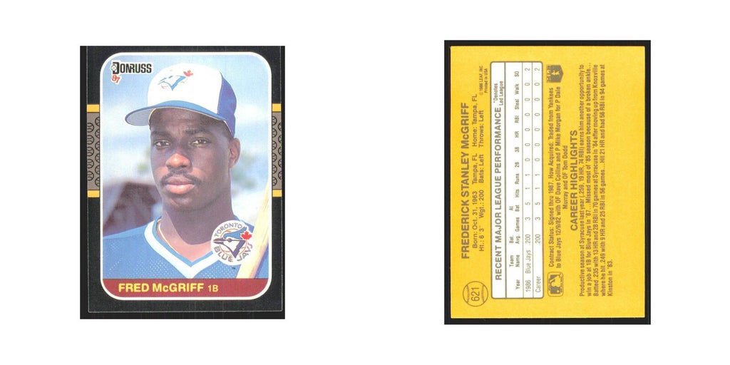 Fred McGriff 1987 Donruss #621 Toronto Blue Jays Baseball Card NM