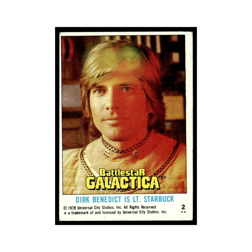 Dirk Benedict is Lt. Starbuck 1978 Battlestar Galactica #2 Trading Card VG