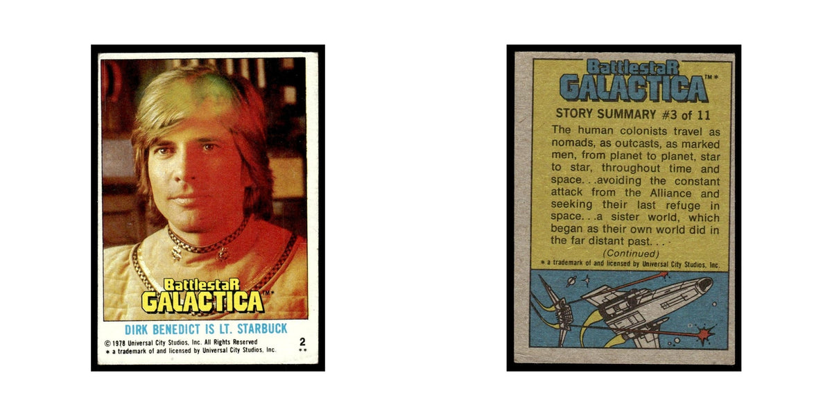 Dirk Benedict is Lt. Starbuck 1978 Battlestar Galactica #2 Trading Card VG