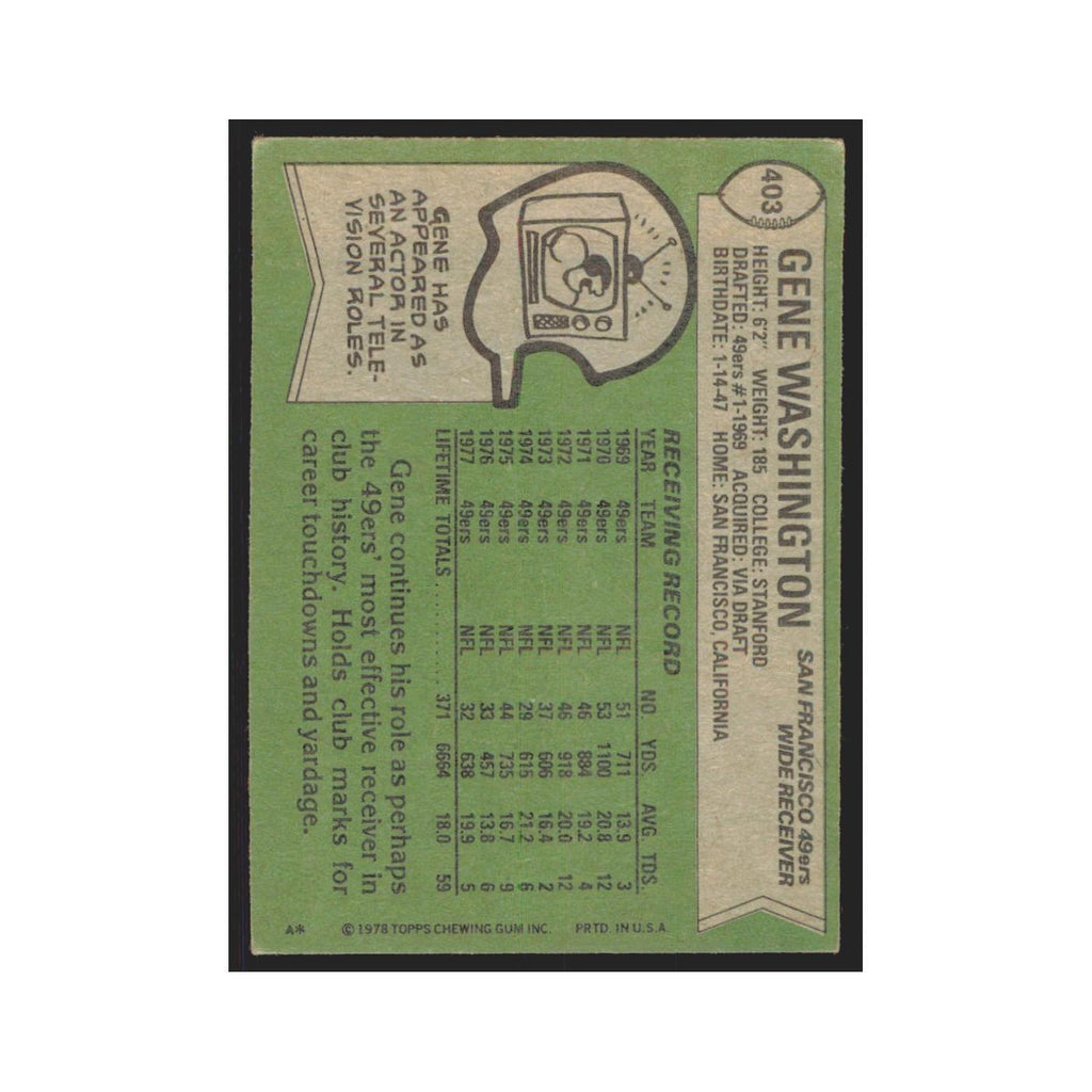 Gene Washington 1978 Topps #403 Football Cards Football Card EX