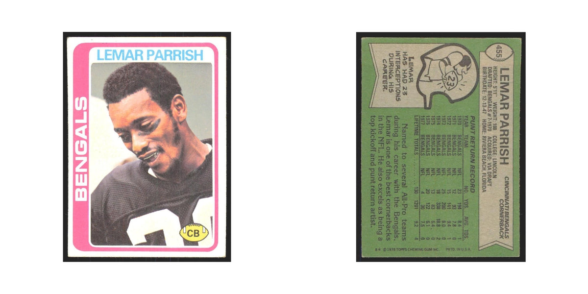 Lemar Parrish 1978 Topps #455 Football Cards Football Card EX