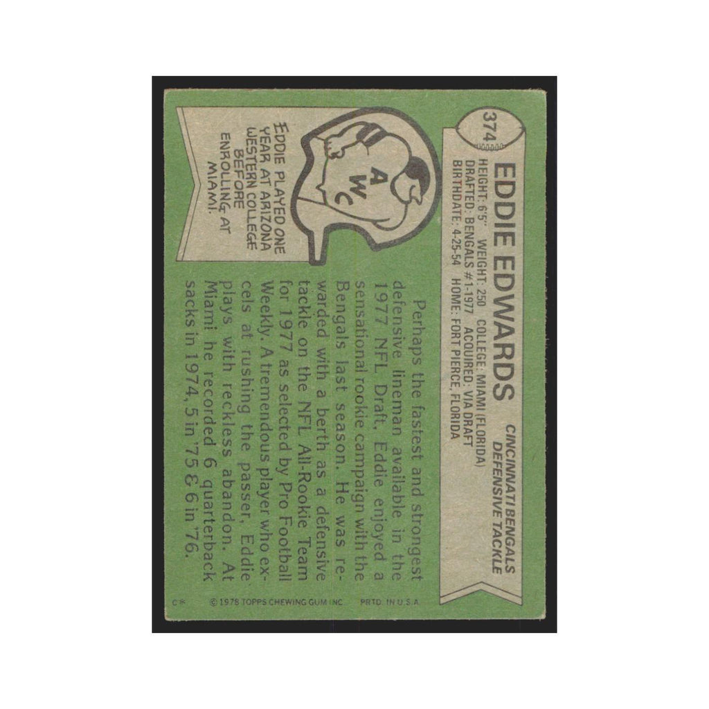 Eddie Edwards 1978 Topps #374 Football Cards Football Card EX