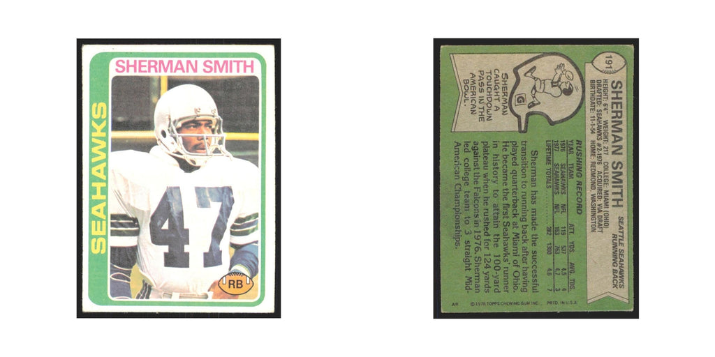 Sherman Smith 1978 Topps #191 Football Cards Football Card EX