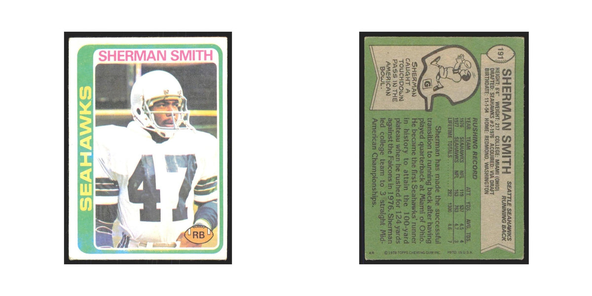 Sherman Smith 1978 Topps #191 Football Cards Football Card EX