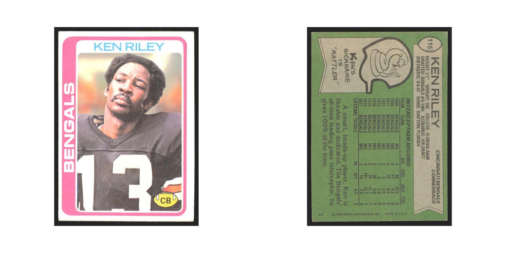 Ken Riley 1978 Topps #115 Football Cards Football Card EX