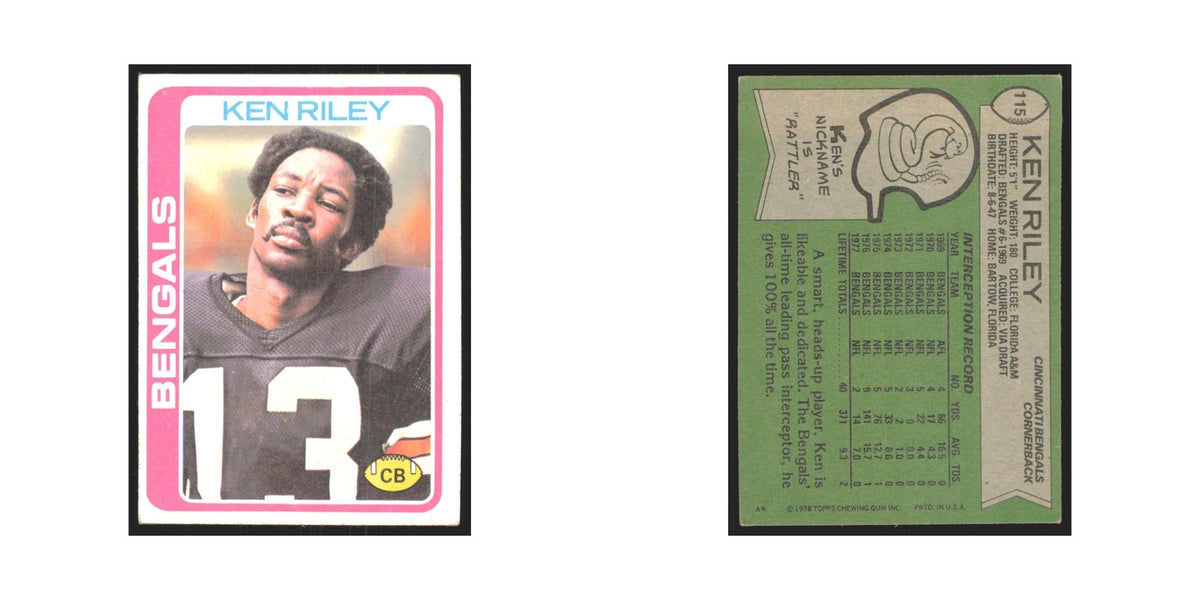 Ken Riley 1978 Topps #115 Football Cards Football Card EX