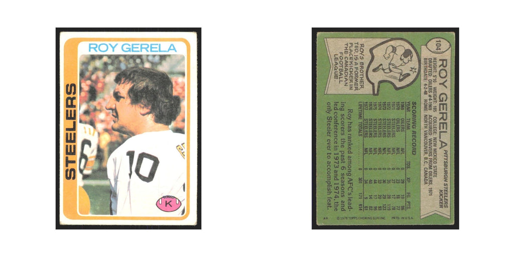 Roy Gerela 1978 Topps #104 Football Cards Football Card EX