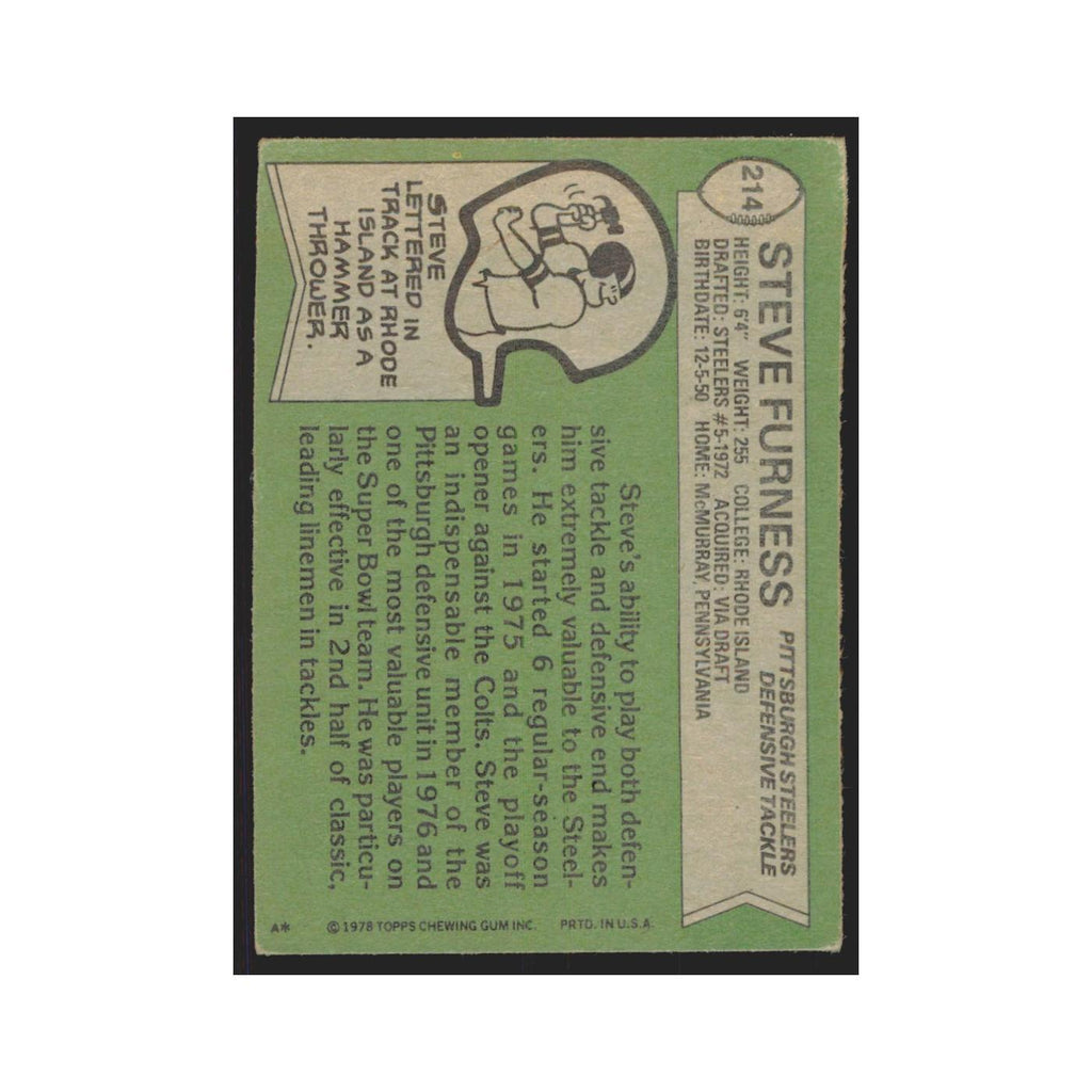 Steve Furness 1978 Topps #214 Football Cards Football Card EX