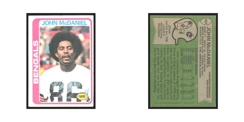 John Mcdaniel 1978 Topps #289 Football Cards Football Card EX