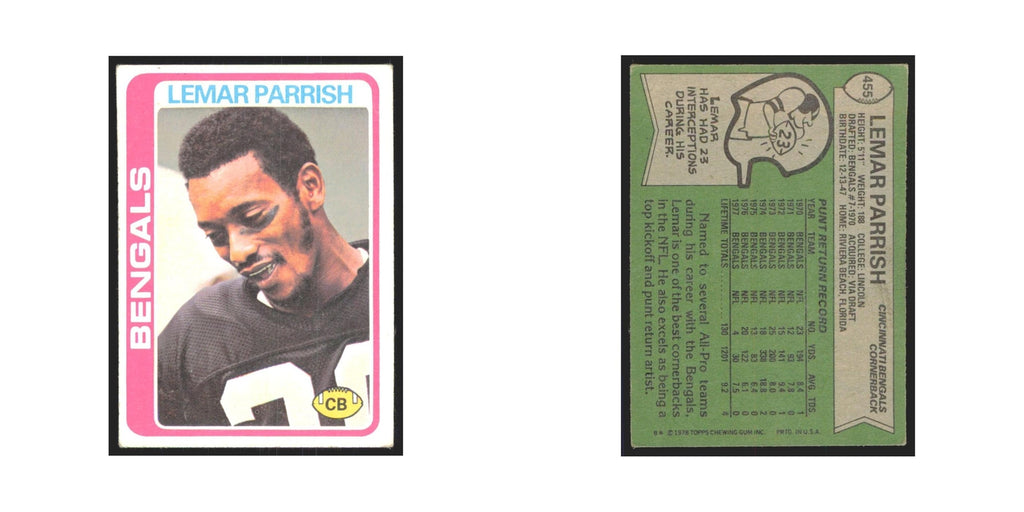Lemar Parrish 1978 Topps #455 Football Cards Football Card EX