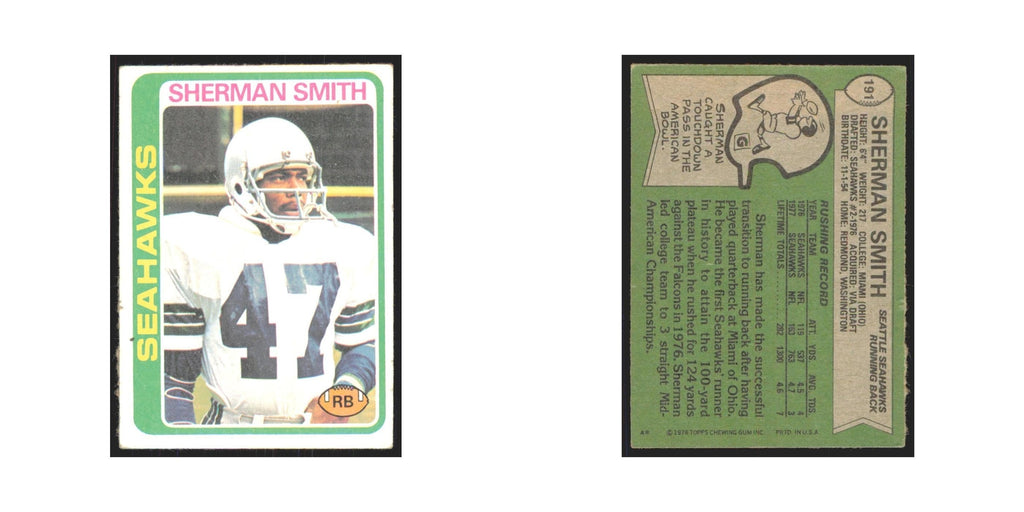 Sherman Smith 1978 Topps #191 Football Cards Football Card EX