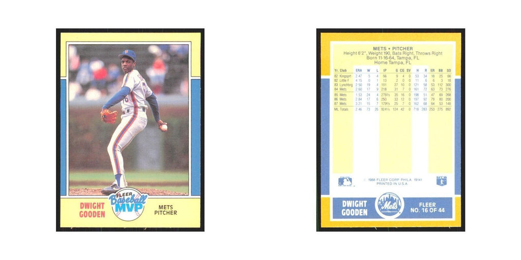 Dwight Gooden 1988 Fleer Baseball MVP's #16 New York Mets Baseball Card NM