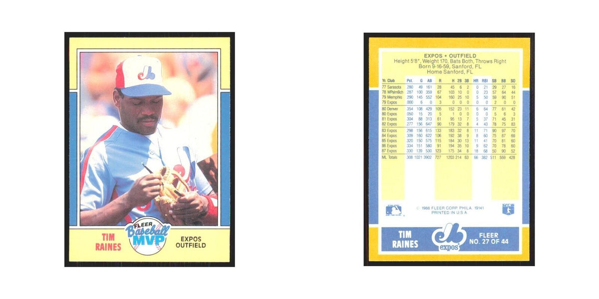 Tim Raines 1988 Fleer Baseball MVP's #27 Montreal Expos Baseball Card NM