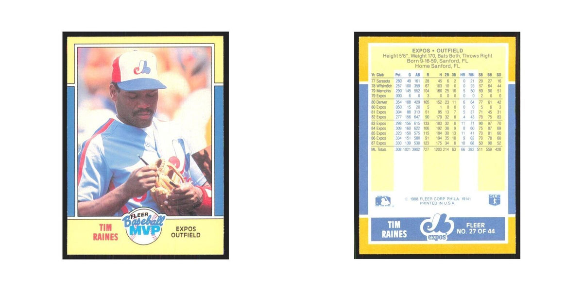 Tim Raines 1988 Fleer Baseball MVP's #27 Montreal Expos Baseball Card NM