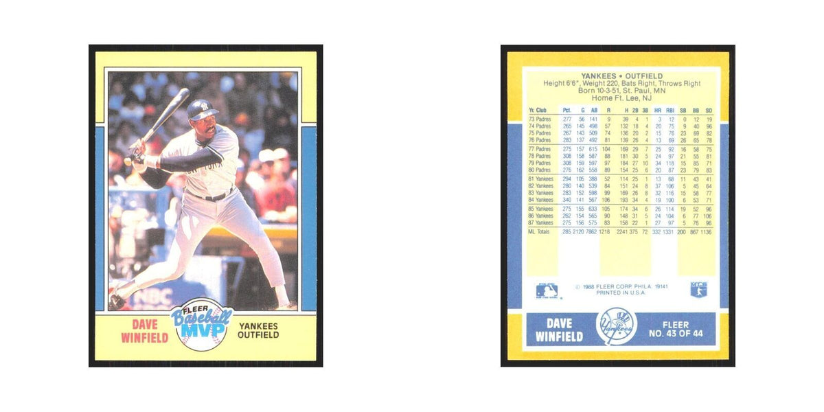 Dave Winfield 1988 Fleer Baseball MVP's #43 New York Yankees Baseball Card NM