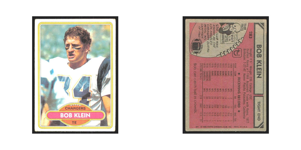 Bob Klein 1980 Topps #283 Football Cards Football Card EX