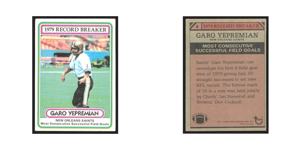 Garo Yepremian 1980 Topps #6 Football Cards Football Card EX