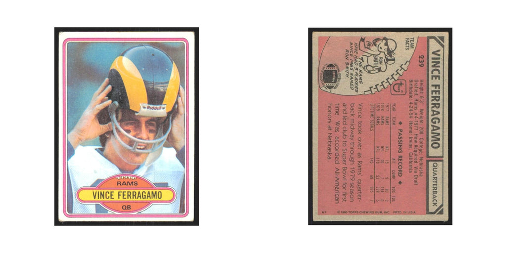 Vince Ferragamo 1980 Topps #239 Football Cards Football Card EX