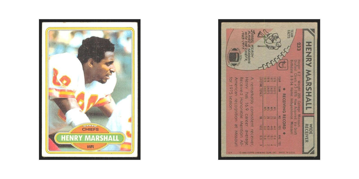 Henry Marshall 1980 Topps #233 Football Cards Football Card EX
