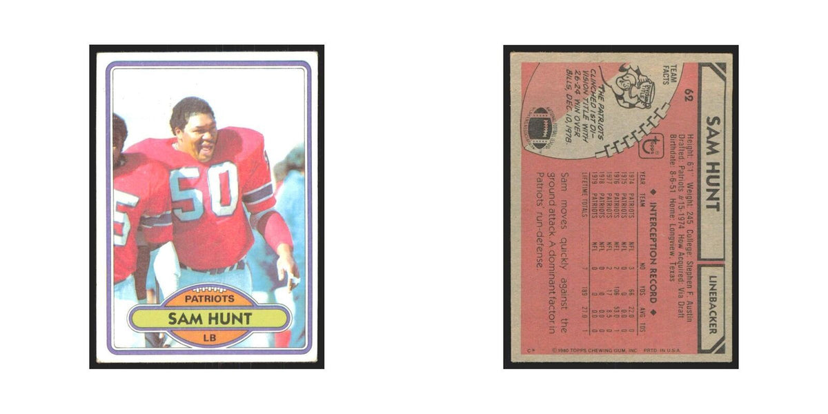 Sam Hunt 1980 Topps #62 Football Cards Football Card EX