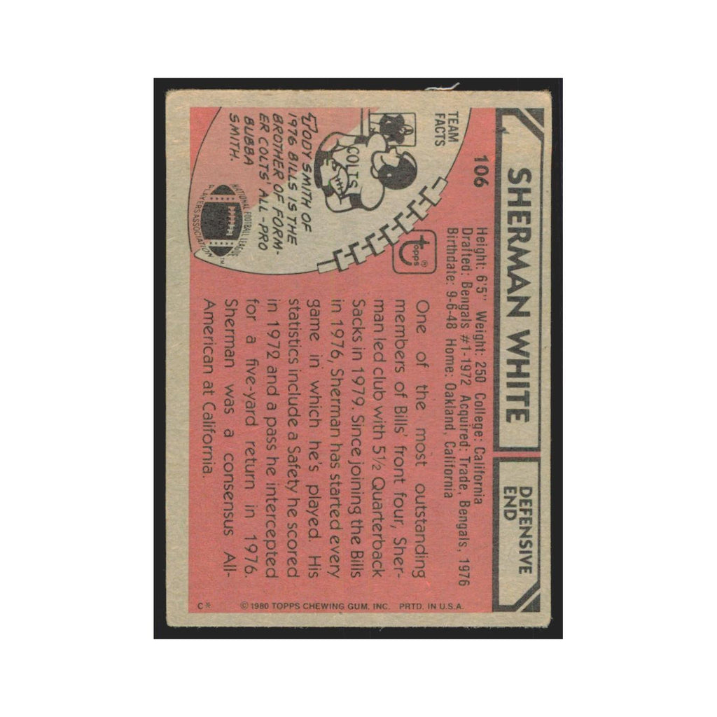 Sherman White 1980 Topps #106 Football Cards Football Card EX