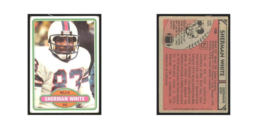 Sherman White 1980 Topps #106 Football Cards Football Card EX