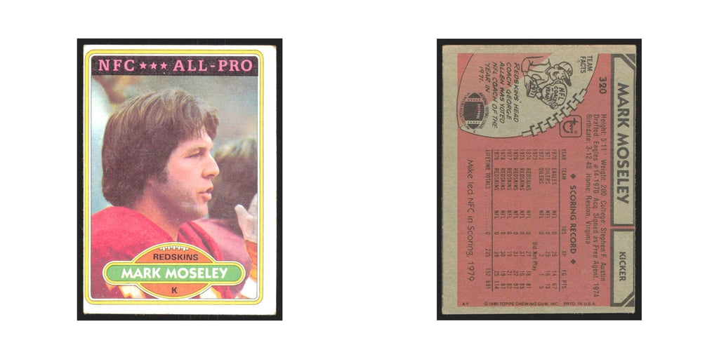 Mark Moseley 1980 Topps #320 Football Cards Football Card EX