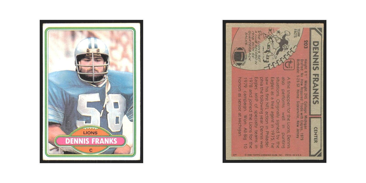 Dennis Franks 1980 Topps #203 Football Cards Football Card EX