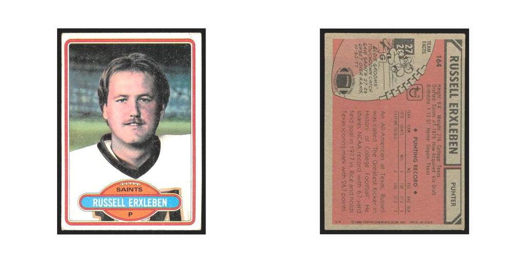 Russell Erxleben 1980 Topps #164 Football Cards Football Card EX